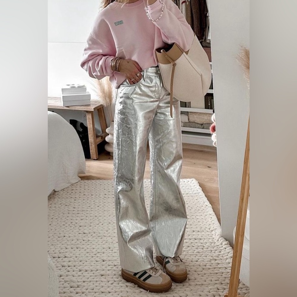 Pink Metallic High-Rise Cargo Pants – Lined, Fits Like L - Picture 14 of 16